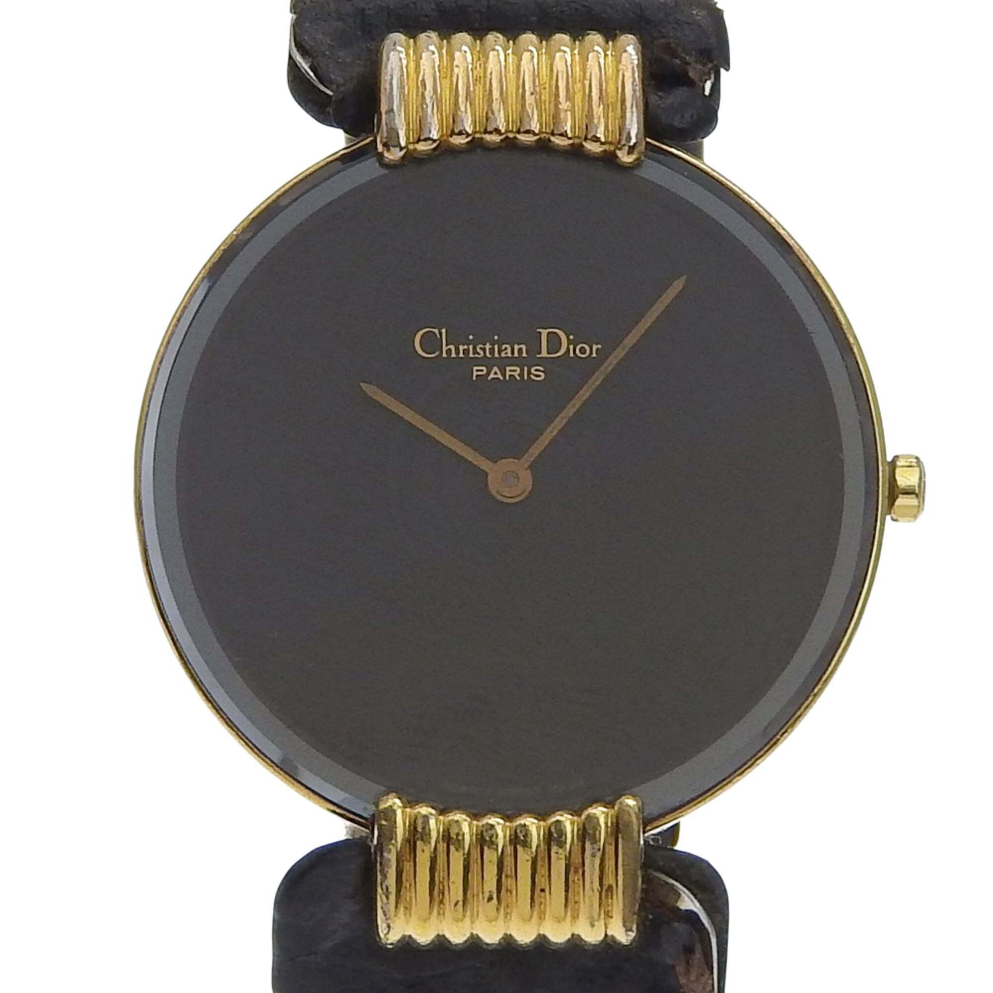 Christian Dior Bakira Watch 47.153-4 Gold Plated X Leather Strap Quartz Analo...